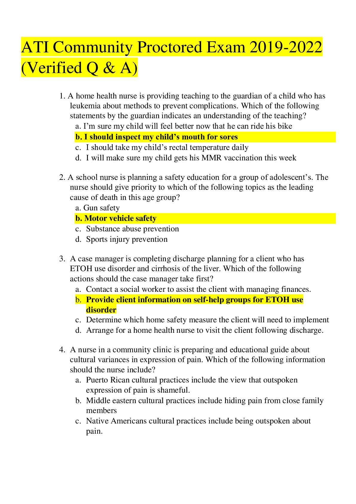Preview of ATI Community Proctored Exam 2019-2022 (Verified Q _ A)